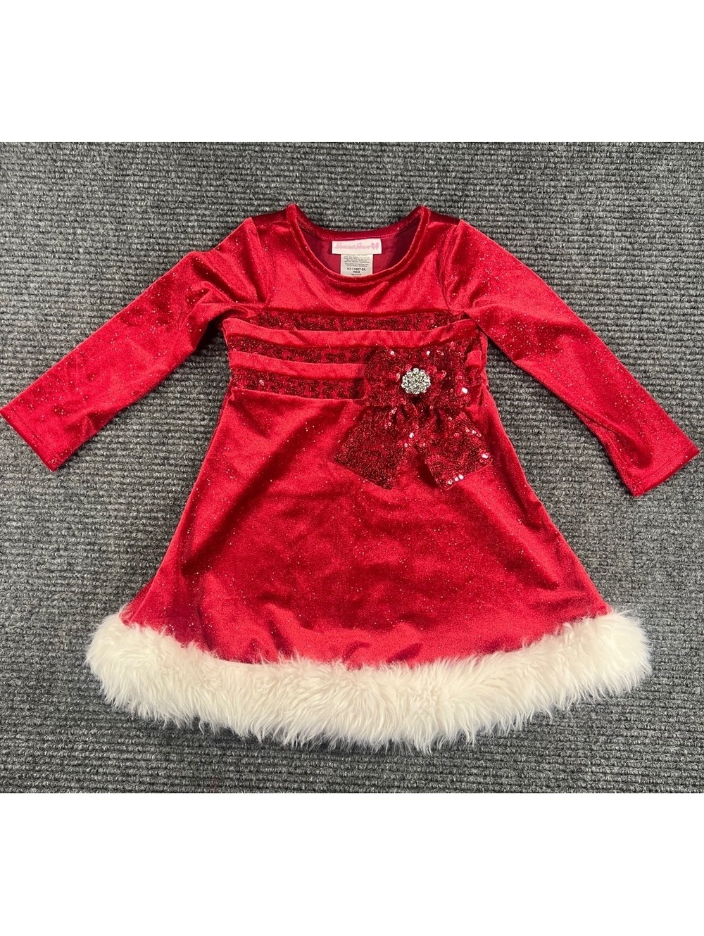 Bonnie Jean Toddler Girls 2T Glitter Red Velvet Christmas Dress w/ Faux Fur Trim